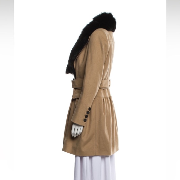 BURBERRY Camel Virgin Wool Cashmere Double Breasted Coat Fox Fur Collar - Picture 8 of 14